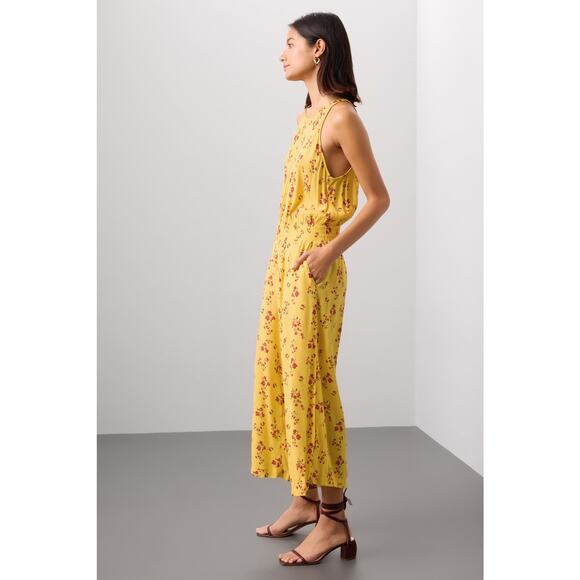 Thakoon‎ Floral Jumpsuit Yellow Smocked Waist Wide Leg Sleeveless Sz 4 - Picture 2 of 14